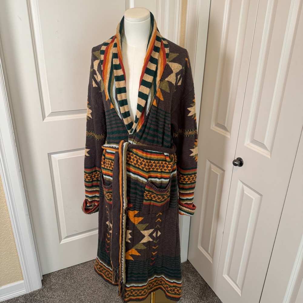 FAHERTY B. Yellowtail Paloma Duster Cardigan Valley Multi Eagle Peak Green Large